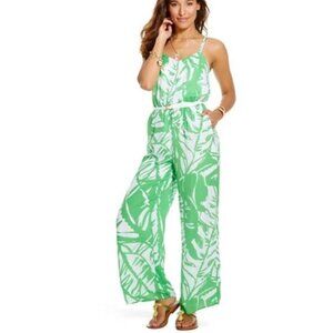 Lilly Pulitzer jumpsuit wide leg green/white beachy vibe size XS